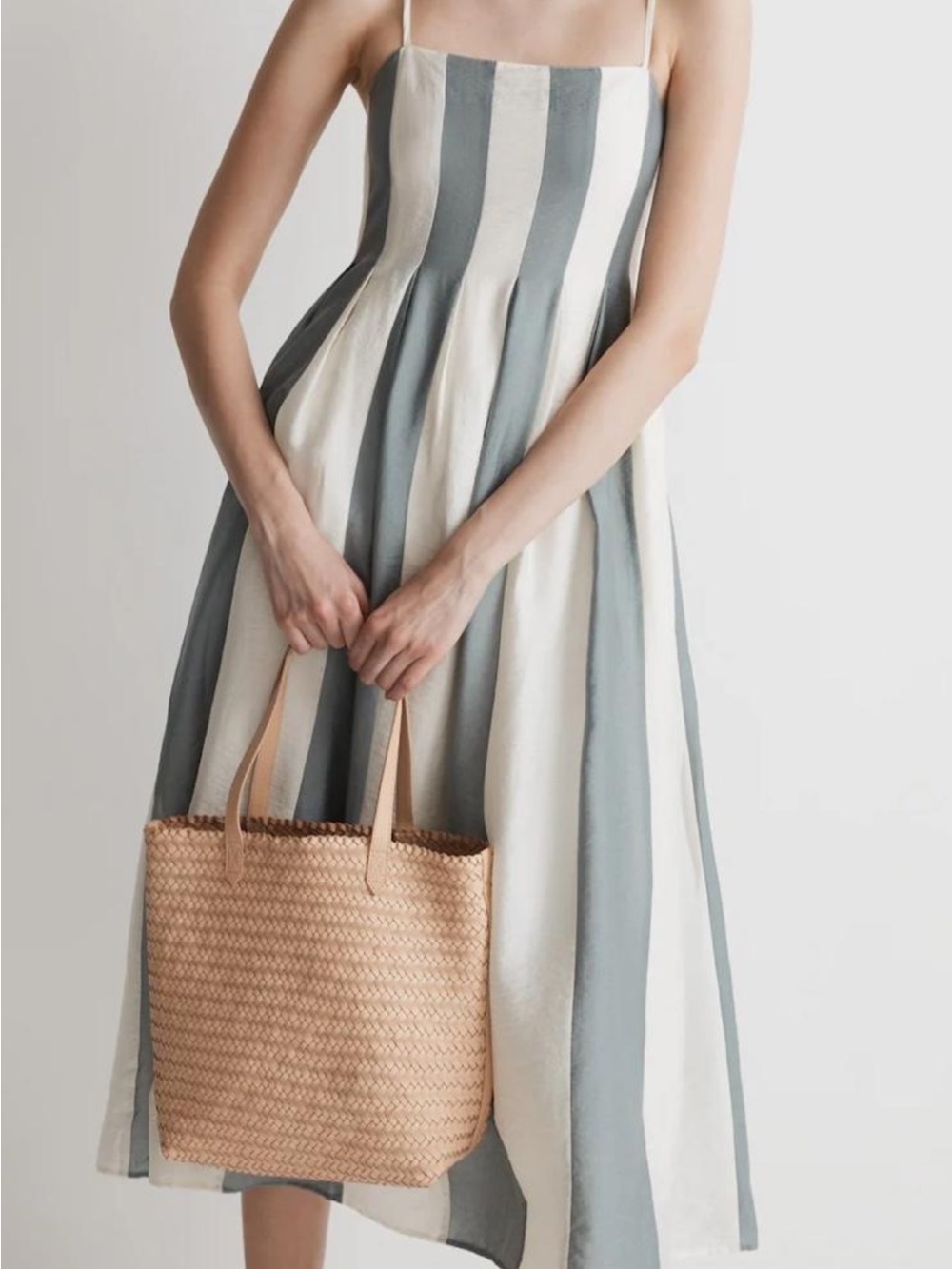 Madewell Striped Spaghetti-Strap Midi Dress in Sage and Cream